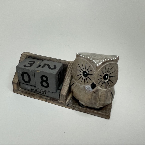 Vintage Wood Black Reusable Perpetual Calendar Owl Block Rustic Distressed - Picture 7 of 10